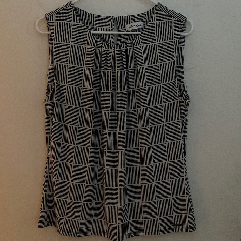 Calvin Klein Black and White Checkered Blouse